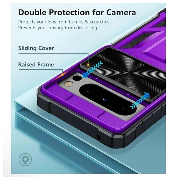 FNTCASE Google Pixel 8-Pro Purple Black Case Military Grade Drop Proof Kickstand - Picture 2 of 6